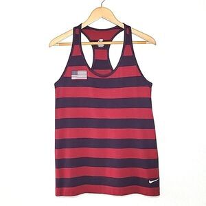 NIKE Navy Blue Maroon Racerback Casual Tank Top size M Striped Color Block Flag